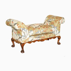 Claw & Ball Foot Hall Bench Window Seat in Mulberry with Flying Duck S Fabric, 1920s