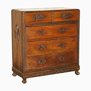 Chinese Hand Carved Chest of Drawers with Detailed Handles