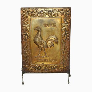 19th Century Pressed Brass Take Courage Ale Fire Place Screen Guard, 1890s