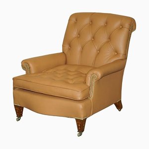 Butaca Chesterfield de cuero marrón de Howard & Sons, década de 1860