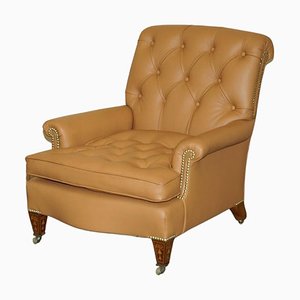 Chesterfield Brown Leather Armchair from Howard & Sons, 1860s
