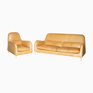 50th Anniversary Brown Leather Sofa & Armchair from Habitat Smithfield Aron Probyn, Set of 2