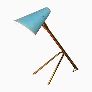 Mid-Century Modern Table Lamp with Blue Original Shade from Boris Lacroix, 1950s