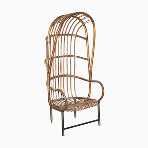 French Bamboo Steel Base Porters Wingback Armchair