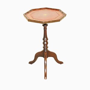 Gold Leaf Embossed Oxblood Leather Tripod Table