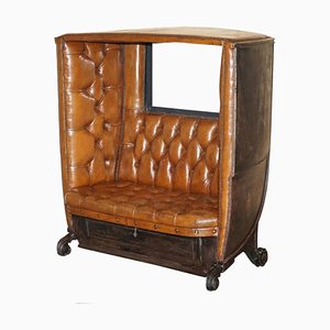 Victorian Brown Leather Carriage Seat Sofa with Royal Armorial Coat of Arms