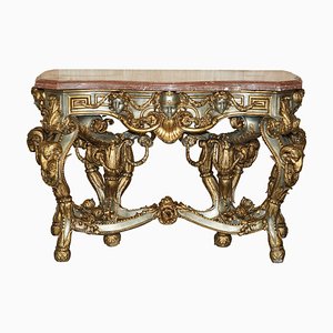 Baroque Metal Rams & Maiden Head Marble Topped Console Table