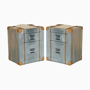 Globetrotter Aluminium & Brown Leather Side Tables from Timothy Oulton, Set of 2