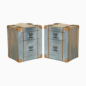 Globetrotter Beistelltische aus Aluminium & Braunem Leder von Timothy Oulton, 2er Set