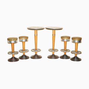Antique Art Deco High Bar Table & Stools, Set of 3
