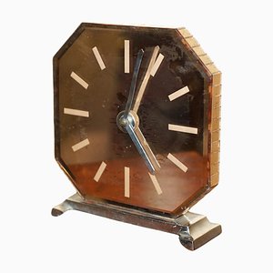 Horloge de Cheminée Art Déco en Verre Rose Saumon, Angleterre, 1920s