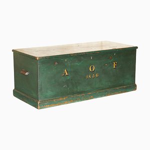 Hand Painted Green Trunk Chest in Pine, Austria, 1856