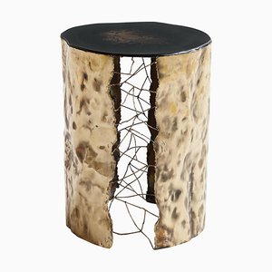 Brass Hand-Sculpted Side Table by Samuel Costantini