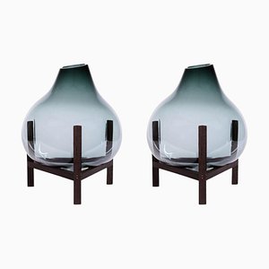Round Square Grey Triangular Vases by Studio Thier & Van Daalen, Set of 2