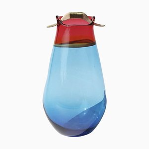 Blaue und pfirsichfarbene Heiki Vase von Pia Wüstenberg