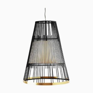 Black Up Suspension Lamp with Brass Ring by Dooq