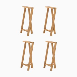 Large Pausa Oak Stools by Pierre-Emmanuel Vandeputte, Set of 4