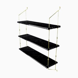 Black Marquina Marble and Brass Morse Shelf by OxDenmarq