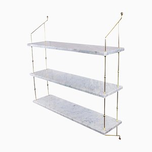 White Carrara Marble and Brass Morse Shelf by OxDenmarq