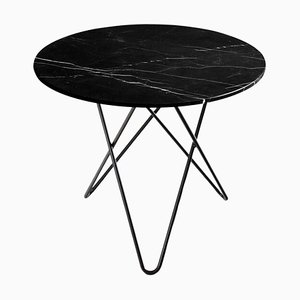 Table de Salle à Manger O en Marbre Marquina Noir et Acier Noir par OxDenmarq