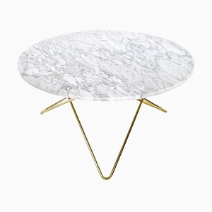 White Carrara Marble and Brass O Table by OxDenmarq
