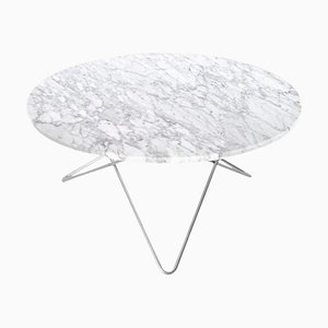 White Carrara Marble and Steel O Table by OxDenmarq