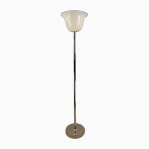 Large Art Deco Chrome Floor Lamp with Opal Glass Shade, Münich, 1920s