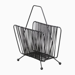 Magazine Rack in Wire and Black Metal, 1960s