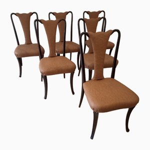 Mid-Century Modern Wood and Leather Dining Chairs, Italy, 1950, Set of 6