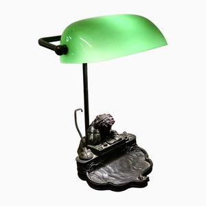 Lámpara de escritorio Bankers de vidrio verde, años 60