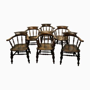 English Oak and Elm Windsor Carver Chairs, Set of 6