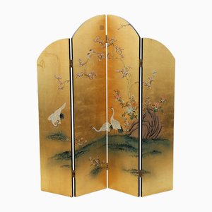 Large Late 20th Century Chinoiserie Black Lacquer and Gilded Dressing Screen Room Divider, 1990s