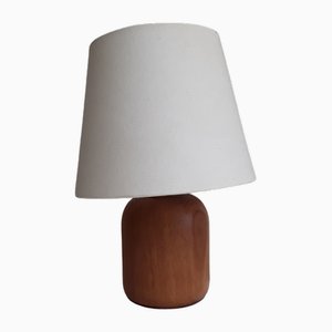 Vintage Table Lamp with Brown Teak Foot and Beefed Shade, 1980s