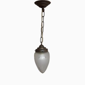 Small German Ceiling Lamp with Drop of Glass That Is Sanded in Art Nouveau Decor, 1890s