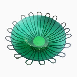 Green Glass Bowl with Brass Frame Vide Poche, 1950s