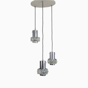 Vintage Cascade Ceiling Chromed Metal Facet Glass 3 Lights in the style of Raak, 1970s