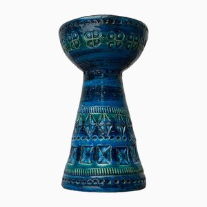 Mid-Century Rimini Blu Pottery Kerzenhalter von Aldo Londi für Bitossi, Italien, 1960er