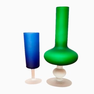 Carlo Moretti zugeschriebene italienische Satinato Serie Vase & Glas, 1970er, 2er Set