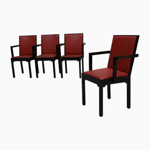 Chairs in Black and Red Leather with Garnas Armrests, 1990, Set of 4