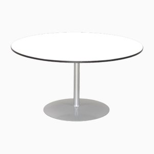 Low Round White Laminate Table with Black Border and Metal Foot