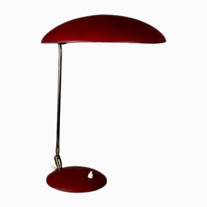 Mid-Century Brass and Burgundy Metal Table Lamp, 1960s