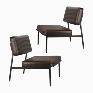 Mid-Century Brown Skai Chairs attributed to Matco Paris, Set of 2