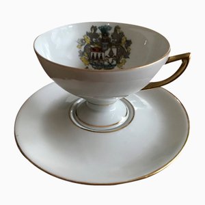 Taza y platillo de porcelana de Geierstahl, años 50. Juego de 2