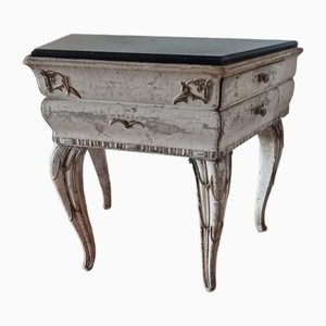 Table d'Appoint Antique, Italie avec Plateau en Marbre Noir et Tiroirs sur le Côté