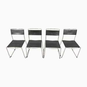 Vintage Dining Chairs in Leather & Chrome, Italy, Set of 4