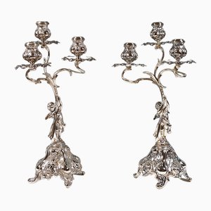 Art Nouveau Silver Candleholders with Putti, 1890s, Set of 2