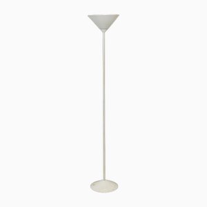 French Torchiere Floor Lamp in White Enamelled Metal attributed to SCE, 1970s