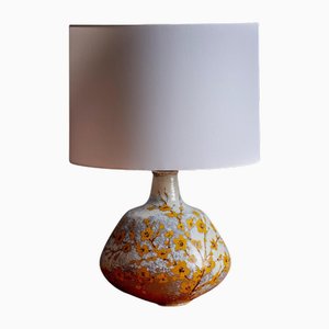 Italian Grey and Yellow Table Lamp in with Floral Decor, 1960s