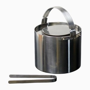 Cylinda Stainless Steel Ice Bucket with Tongs by Arne Jacobsen for Stelton, 1970s, Set of 2