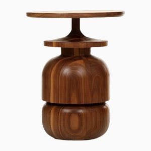 Lathe Turned Walnut or White Oak Sculptural Side Table by Michael Rozell